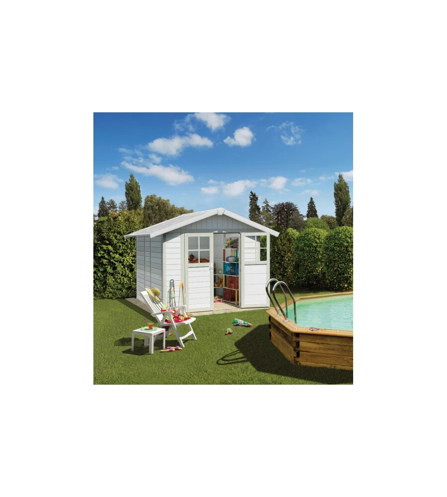 Casetta da giardino in pvc grosfillex "deco 5" bianco e grigio-verde 295x261x236 cm - 22905140